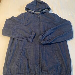 Roaman's 14 W Denim Jacket Zipper Hooded Draw String